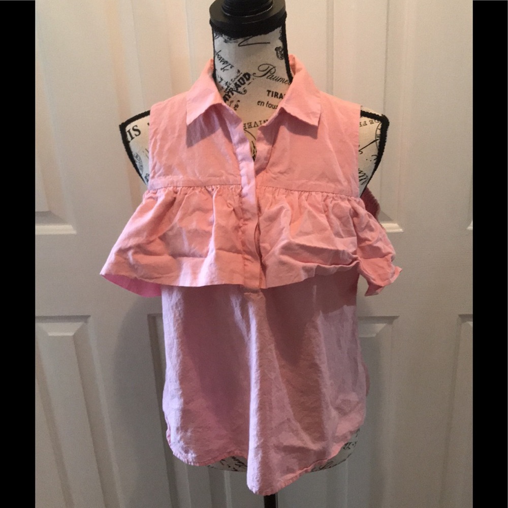 A.n.a Pink medium ruffled cold shoulder blouse